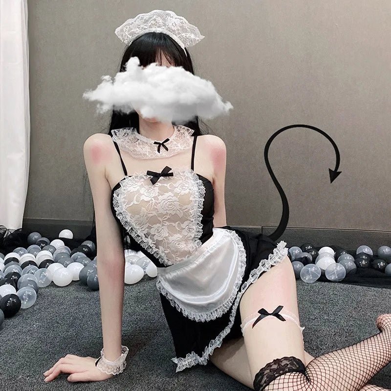 Headband and Stockings Maid Japanese Bondage Suit Adult Sm Lace Maid Cosplay Sexy Lingerie Womens Sexy Underwear - Zeprah