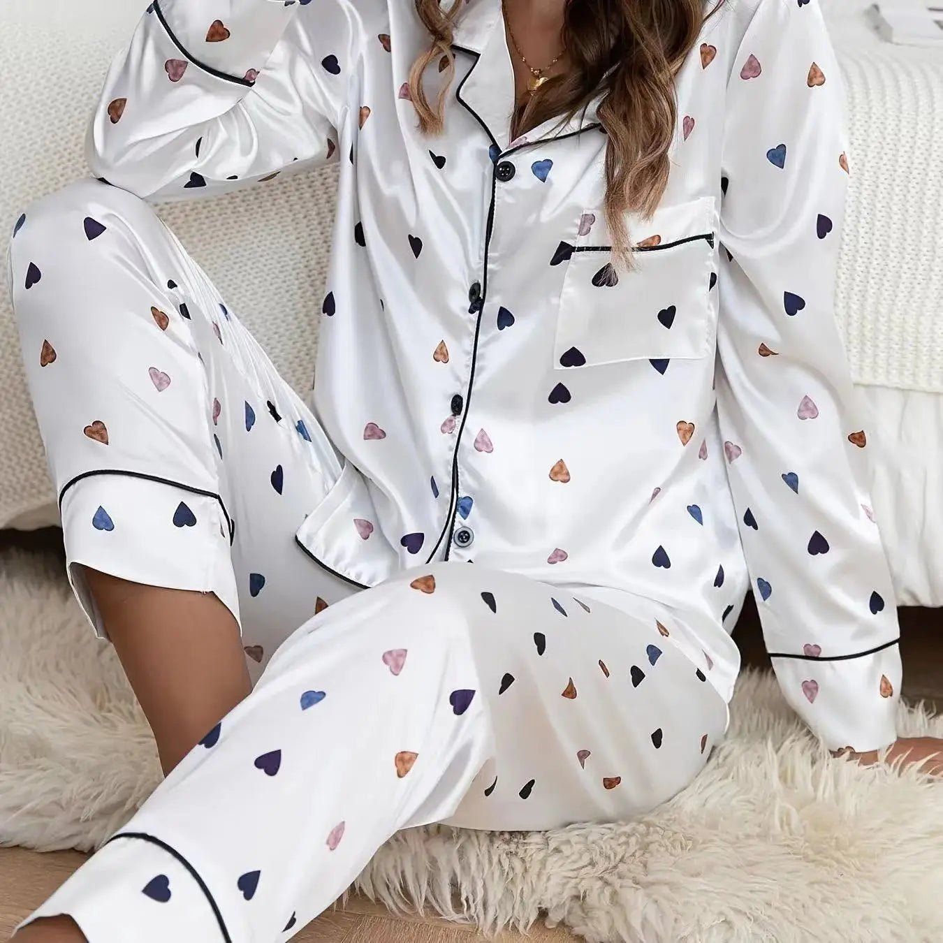 Heart - Shaped European American Style Autumn Silk Ultra - thin V - Neck Full - Length Women's Long - Sleeved - Zeprah
