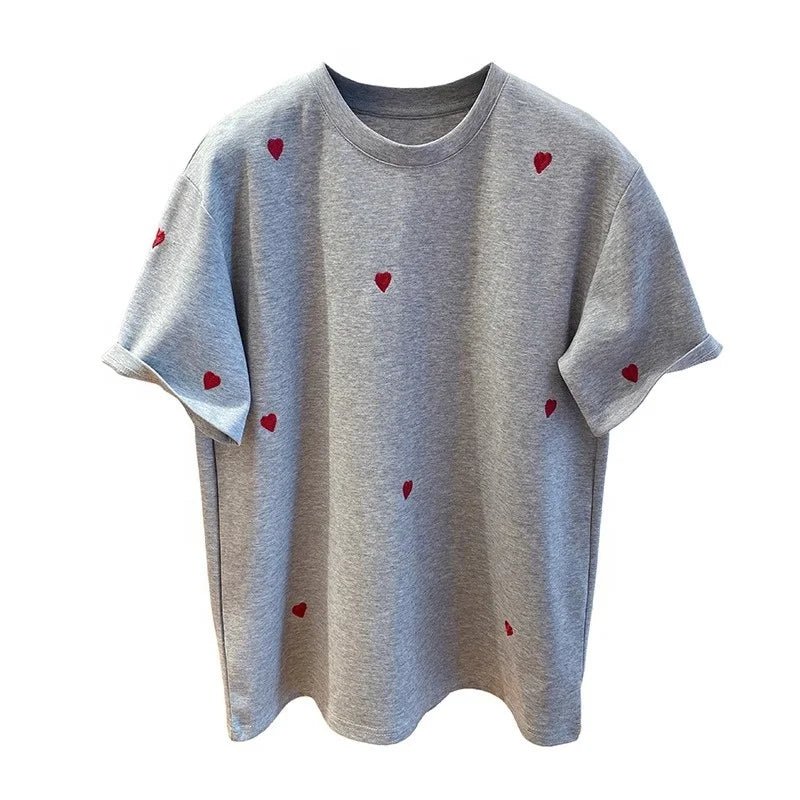 High - grade Love Embroidered T-shirt Women's Short - sleeved 2025 New Loose Tops for Women Cotton Trendy Short - Sleeved Tee - Zeprah