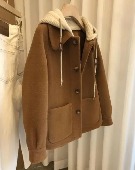 High - grade Stitching Knitted Hooded Coat Women's Autumn and Winter New Thickened Design Niche Coat - Zeprah