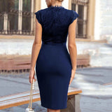 High - Neck Lace Knee - Length Dress - Zeprah