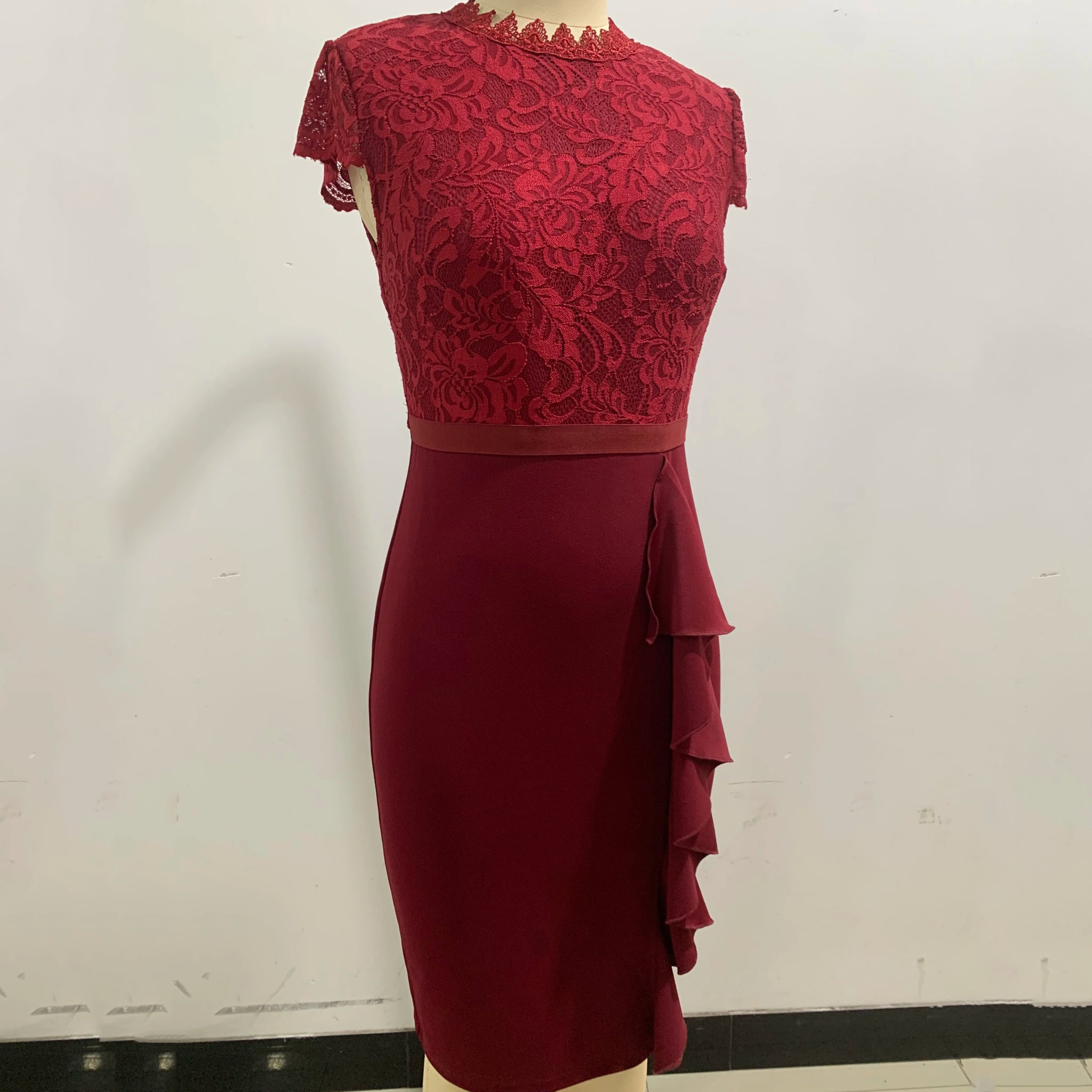High - Neck Lace Knee - Length Dress - Zeprah