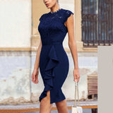 High - Neck Lace Knee - Length Dress - Zeprah