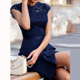 High - Neck Lace Knee - Length Dress - Zeprah