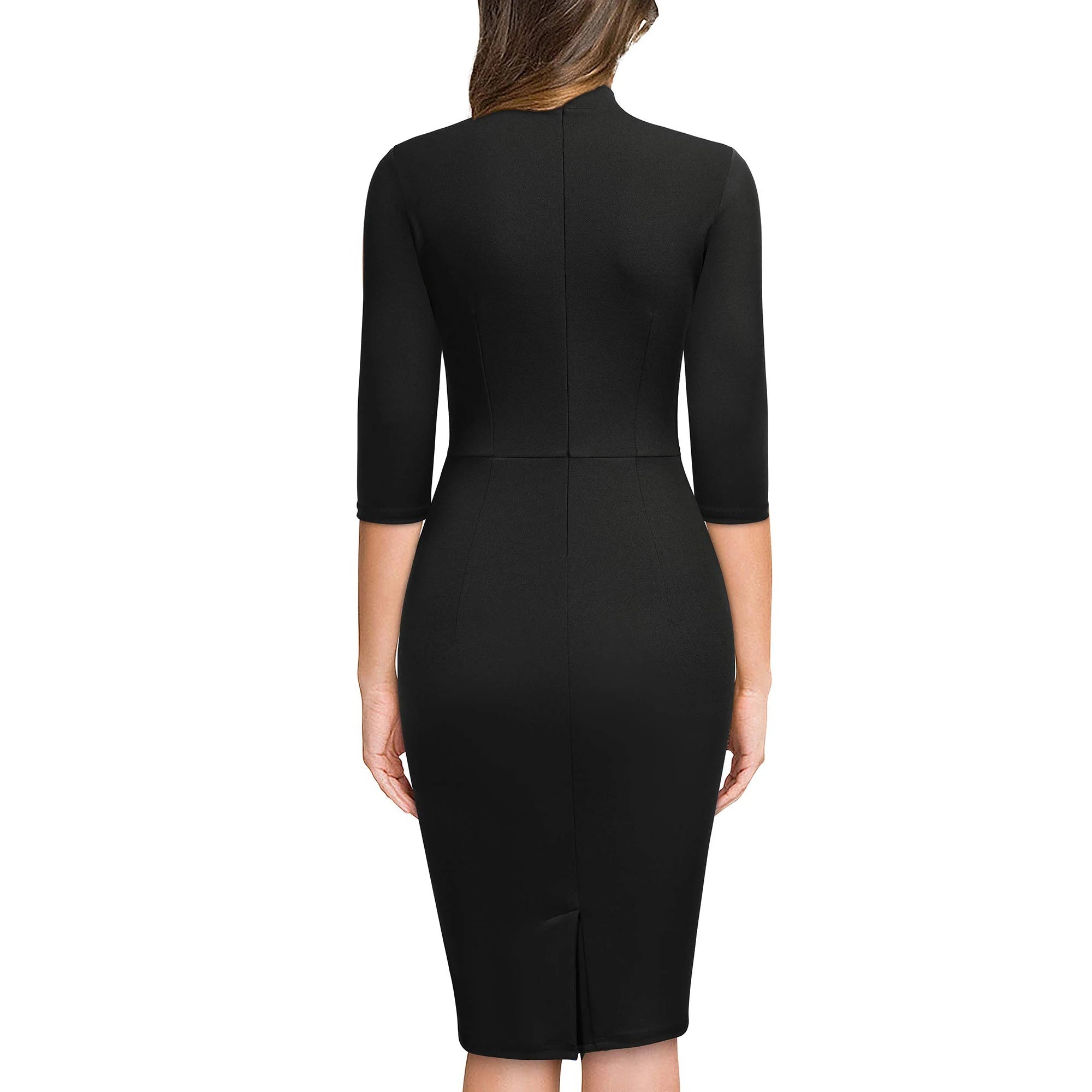 High - Neck Three - Quarter Sleeve Pencil Dress - Zeprah