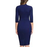 High - Neck Three - Quarter Sleeve Pencil Dress - Zeprah