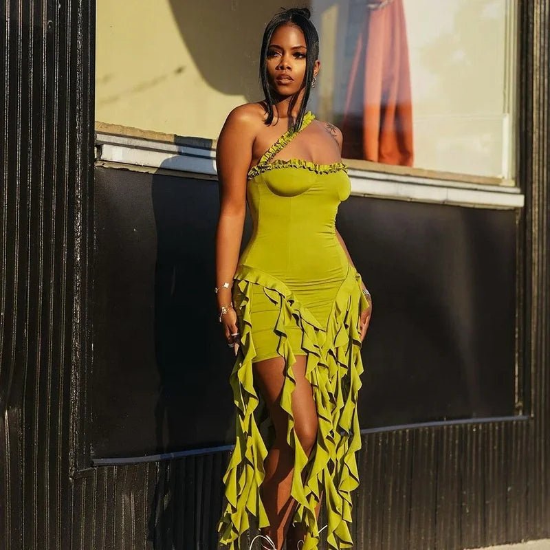 High Quality Solid Color Sexy Ladies Fashion Evening Dress With Tassels Women Ruffle Mini Party Dresses - Zeprah