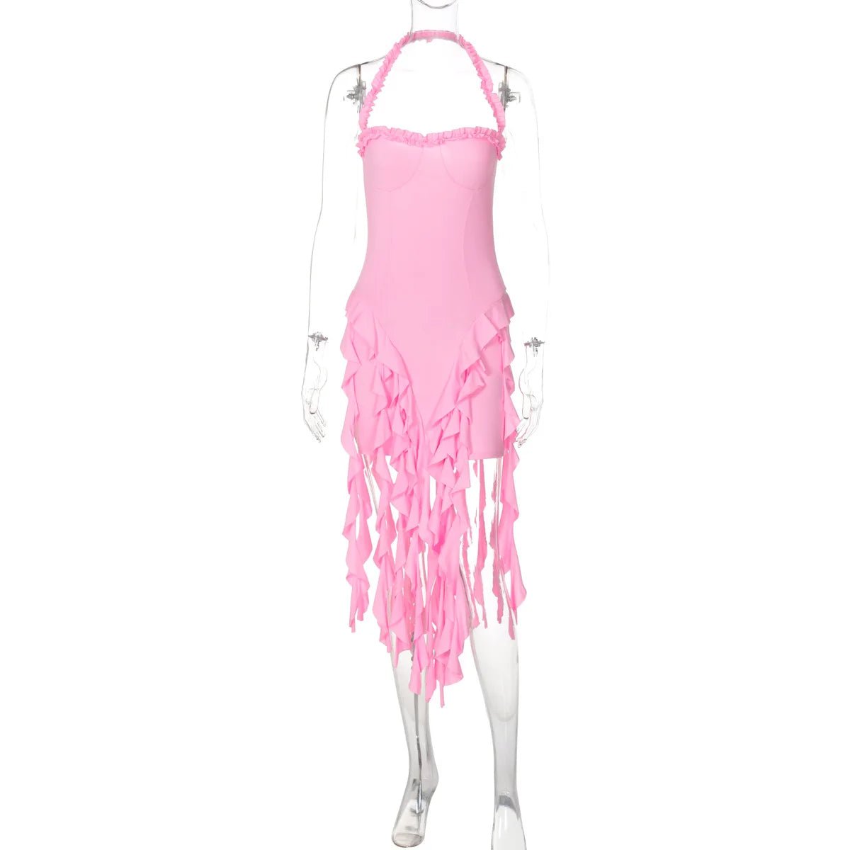 High Quality Solid Color Sexy Ladies Fashion Evening Dress With Tassels Women Ruffle Mini Party Dresses - Zeprah