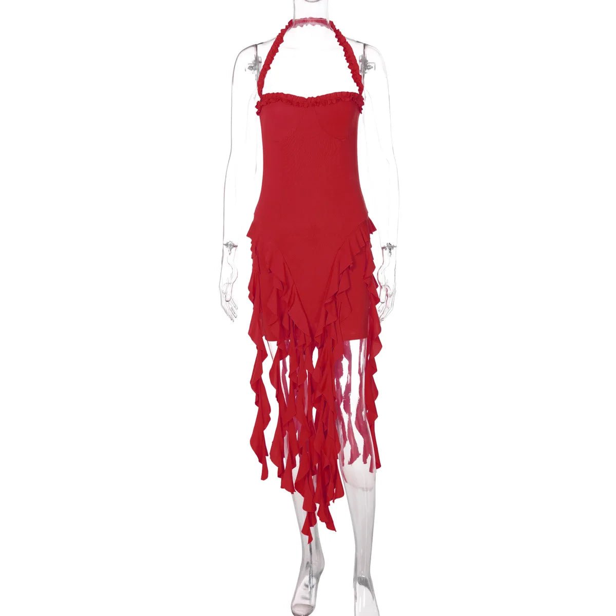 High Quality Solid Color Sexy Ladies Fashion Evening Dress With Tassels Women Ruffle Mini Party Dresses - Zeprah