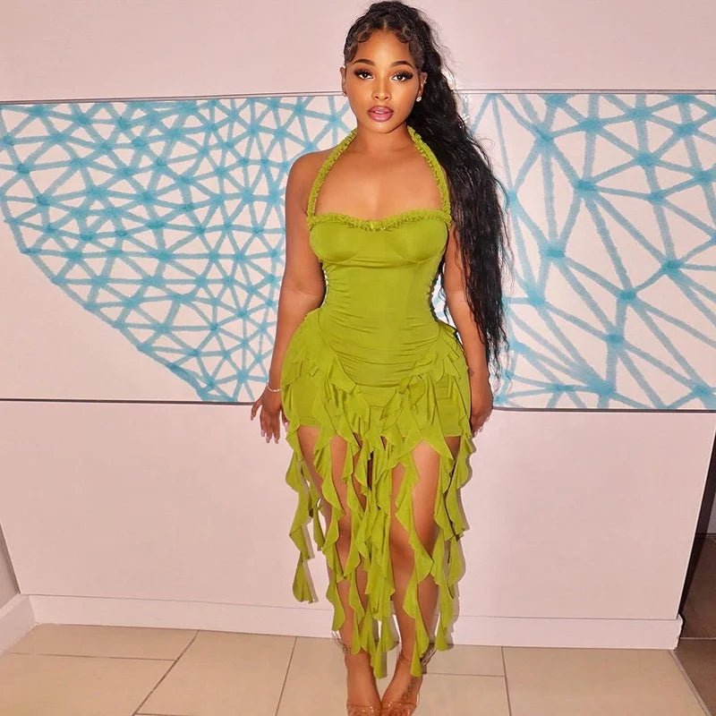 High Quality Solid Color Sexy Ladies Fashion Evening Dress With Tassels Women Ruffle Mini Party Dresses - Zeprah