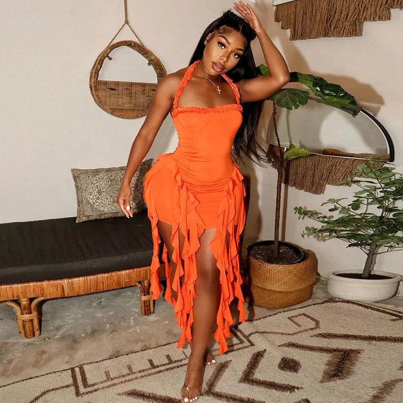 High Quality Solid Color Sexy Ladies Fashion Evening Dress With Tassels Women Ruffle Mini Party Dresses - Zeprah