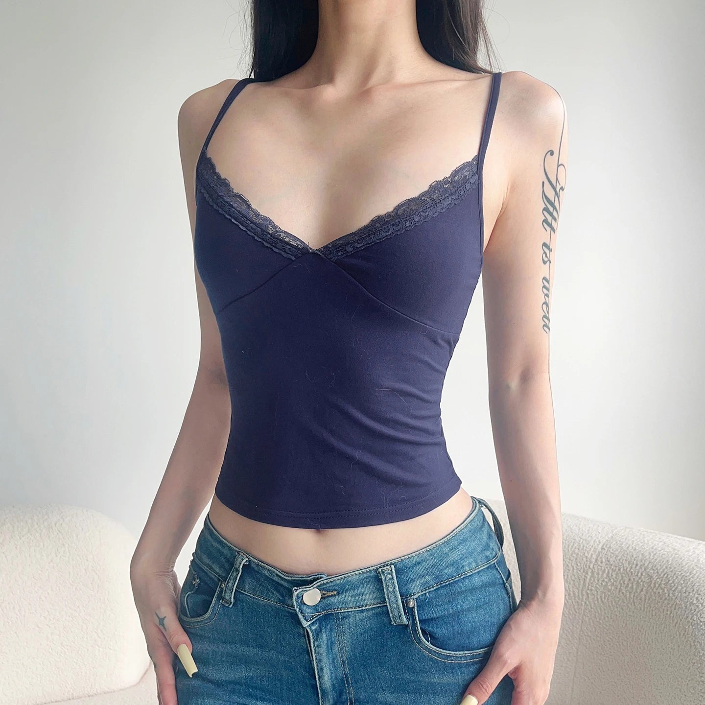 High Quality Women Camisole Summer Solid Color Lace Trim Knit Top Breathable Comfortable Sleeveless Homewear New - Zeprah