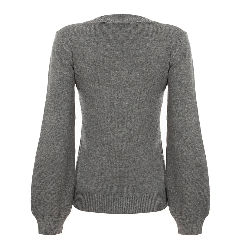 High Quality Women's V - Neck Knitwear - Cashmere & Wool Blend Sweater, Solid Color Thermal Long Sleeve - Zeprah