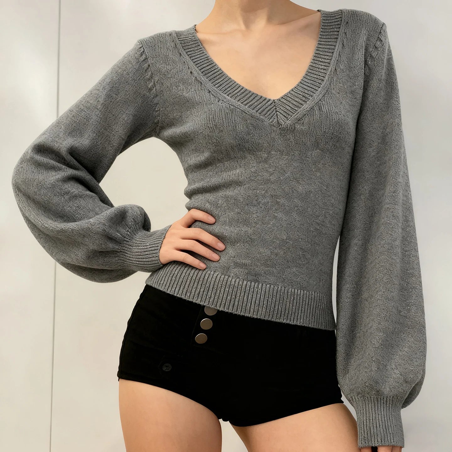 High Quality Women's V - Neck Knitwear - Cashmere & Wool Blend Sweater, Solid Color Thermal Long Sleeve - Zeprah
