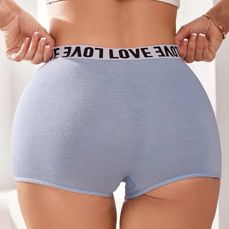 High - Rise Letter Print Boyshort Panties – 'LOVE' Waistband Cotton Boxer Shorts - Zeprah