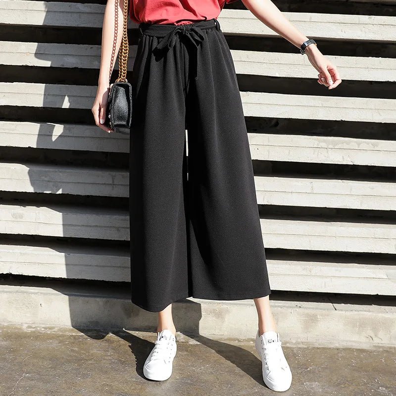 High - Rise Silk Women's Trousers Loose Fit Wide Leg Pants Elastic Waist Casual Patchwork Design Painting Decorations - Zeprah