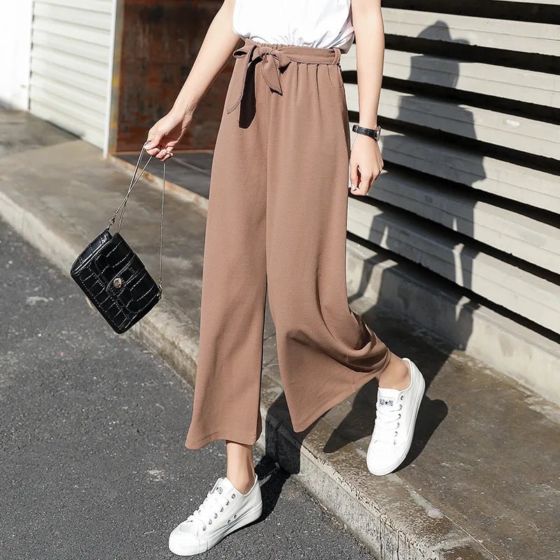 High - Rise Silk Women's Trousers Loose Fit Wide Leg Pants Elastic Waist Casual Patchwork Design Painting Decorations - Zeprah