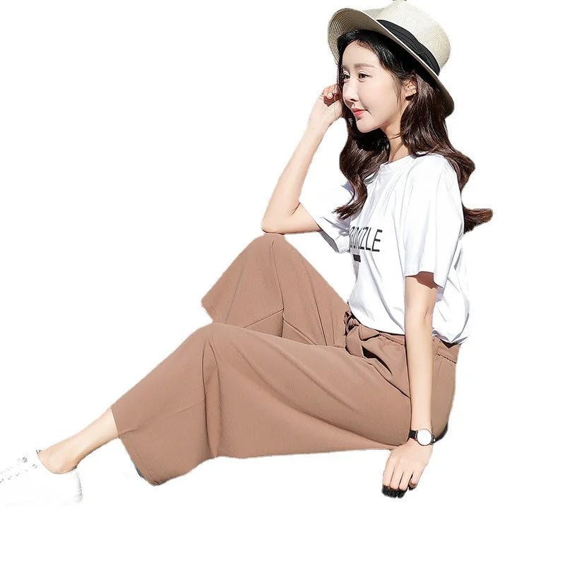 High - Rise Silk Women's Trousers Loose Fit Wide Leg Pants Elastic Waist Casual Patchwork Design Painting Decorations - Zeprah