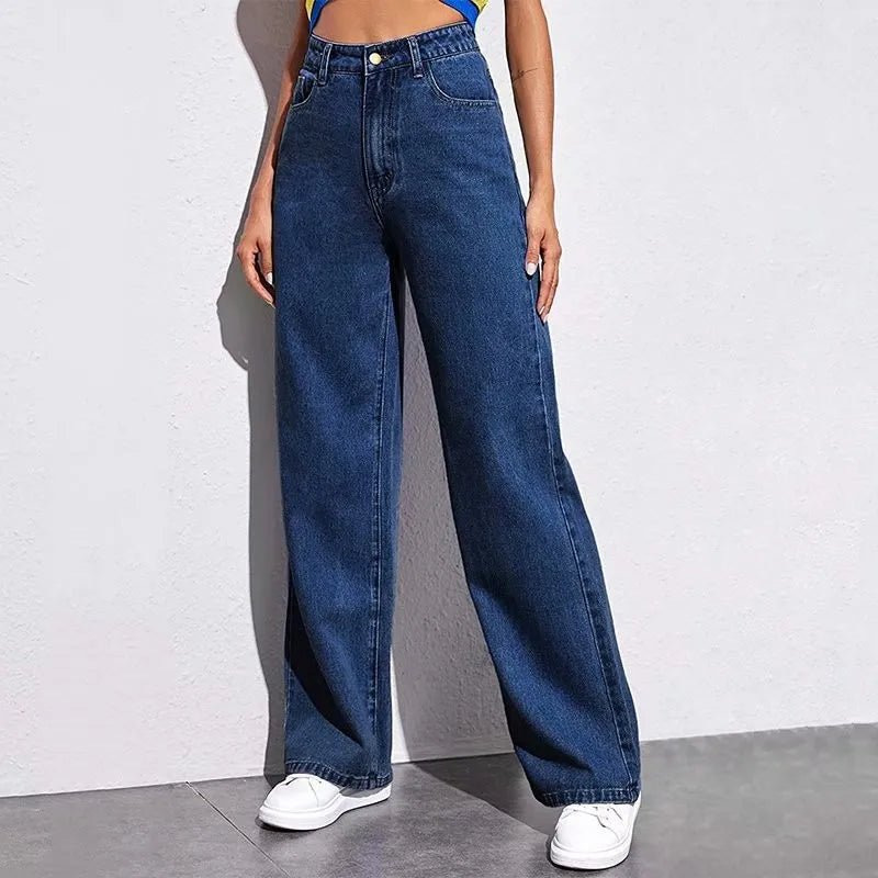 High Waist Washed Women's Jeans Long Fashionable Versatile Straight Leg Pants - Zeprah