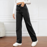 High Waist Washed Women's Jeans Long Fashionable Versatile Straight Leg Pants - Zeprah