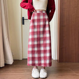Hip Skirt Autumn and Winter Vintage New Mid - Length Skirt Women's All - Match High Waist Slim A - Line Plaid Skirt - Zeprah