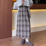 Hip Skirt Autumn and Winter Vintage New Mid - Length Skirt Women's All - Match High Waist Slim A - Line Plaid Skirt - Zeprah