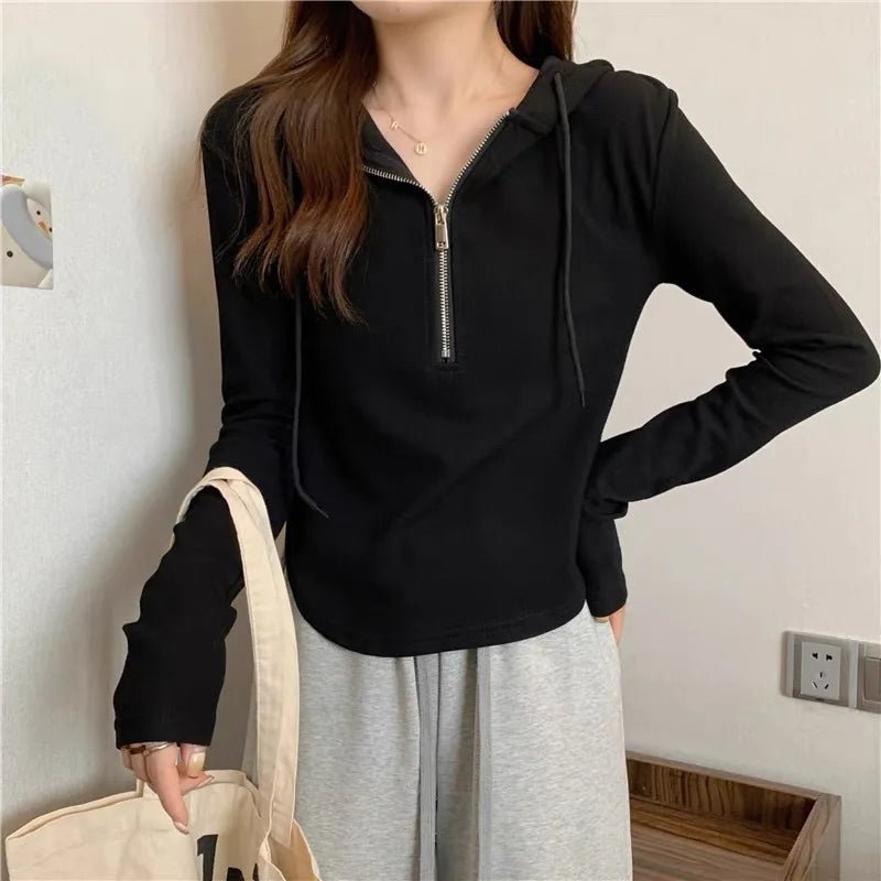 Hooded Long Sleeve Base Shirt Zipper Long - sleeved Top Casual Shirt - Zeprah