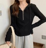 Hooded Long Sleeve Base Shirt Zipper Long - sleeved Top Casual Shirt - Zeprah