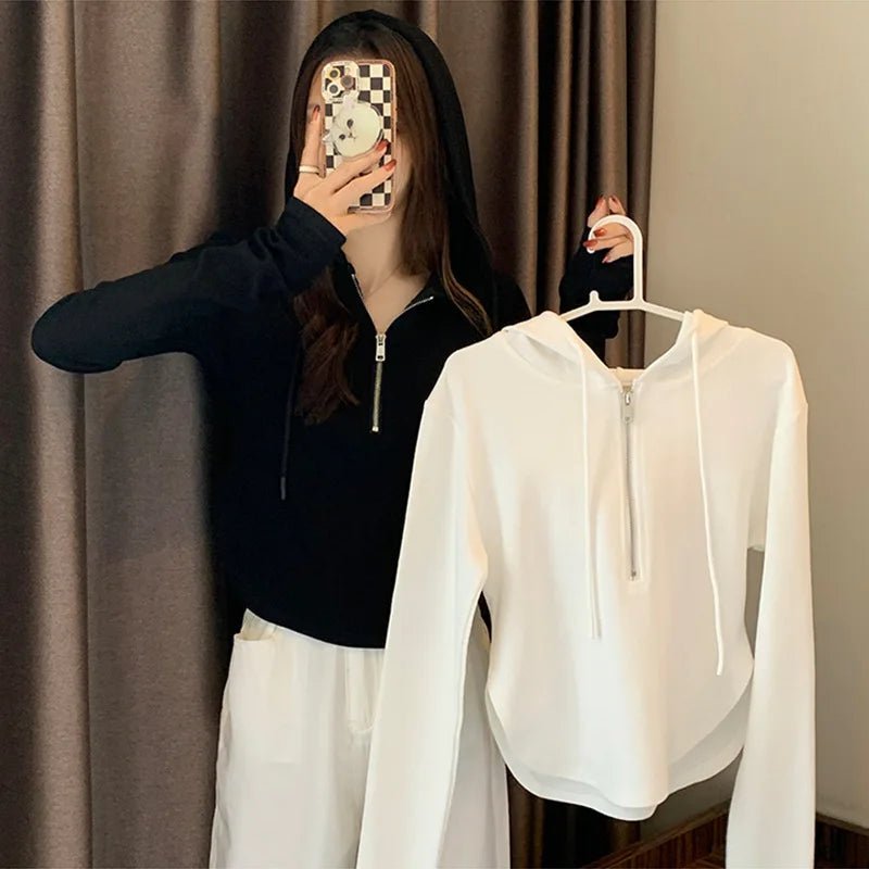 Hooded Long Sleeve Base Shirt Zipper Long - sleeved Top Casual Shirt - Zeprah