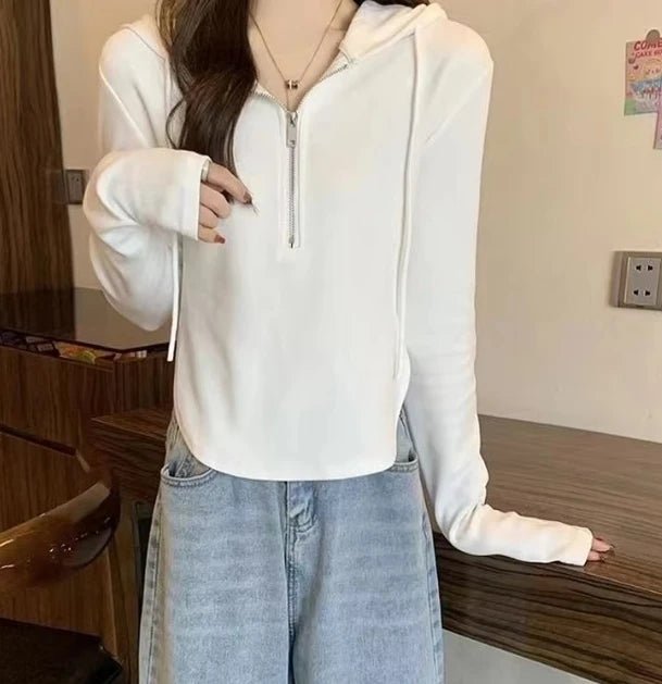 Hooded Long Sleeve Base Shirt Zipper Long - sleeved Top Casual Shirt - Zeprah