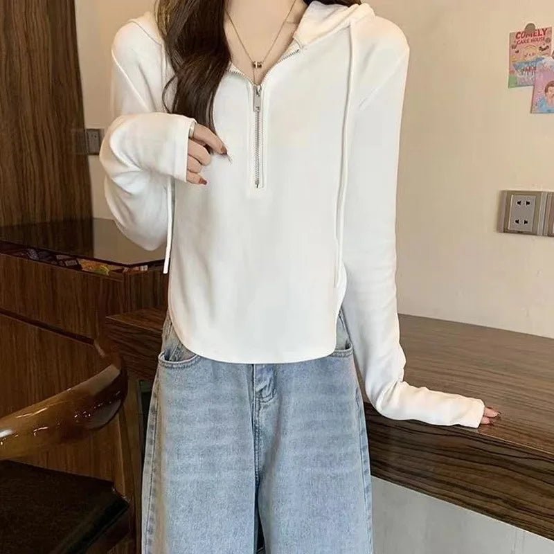 Hooded Long Sleeve Base Shirt Zipper Long - sleeved Top Casual Shirt - Zeprah