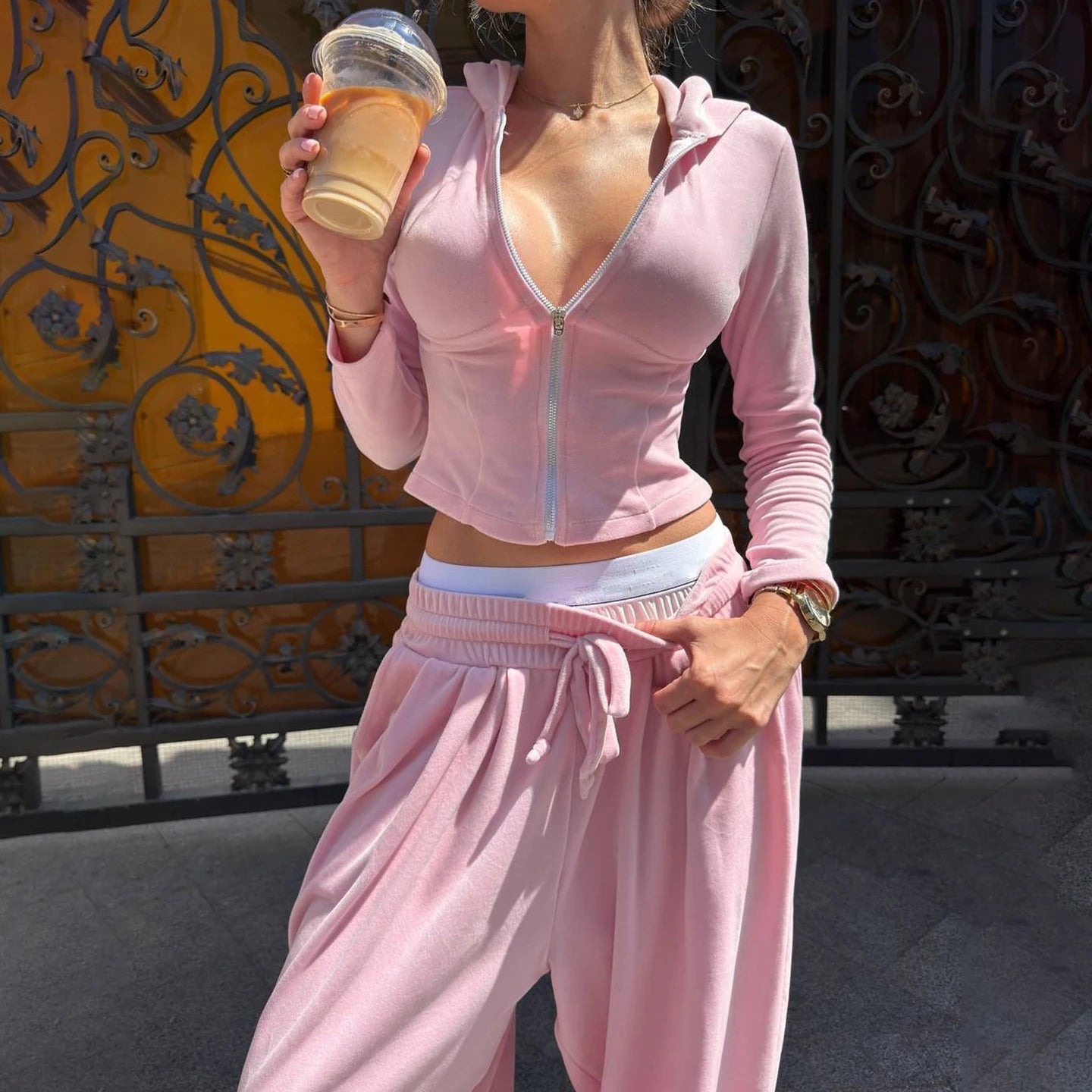 Hoodie Joggers Set Women Velvet Casual Autumn Winter Solid Color Zip Jacket Drawstring Waist Elastic Ankle Cuff Eco - Friendly - Zeprah