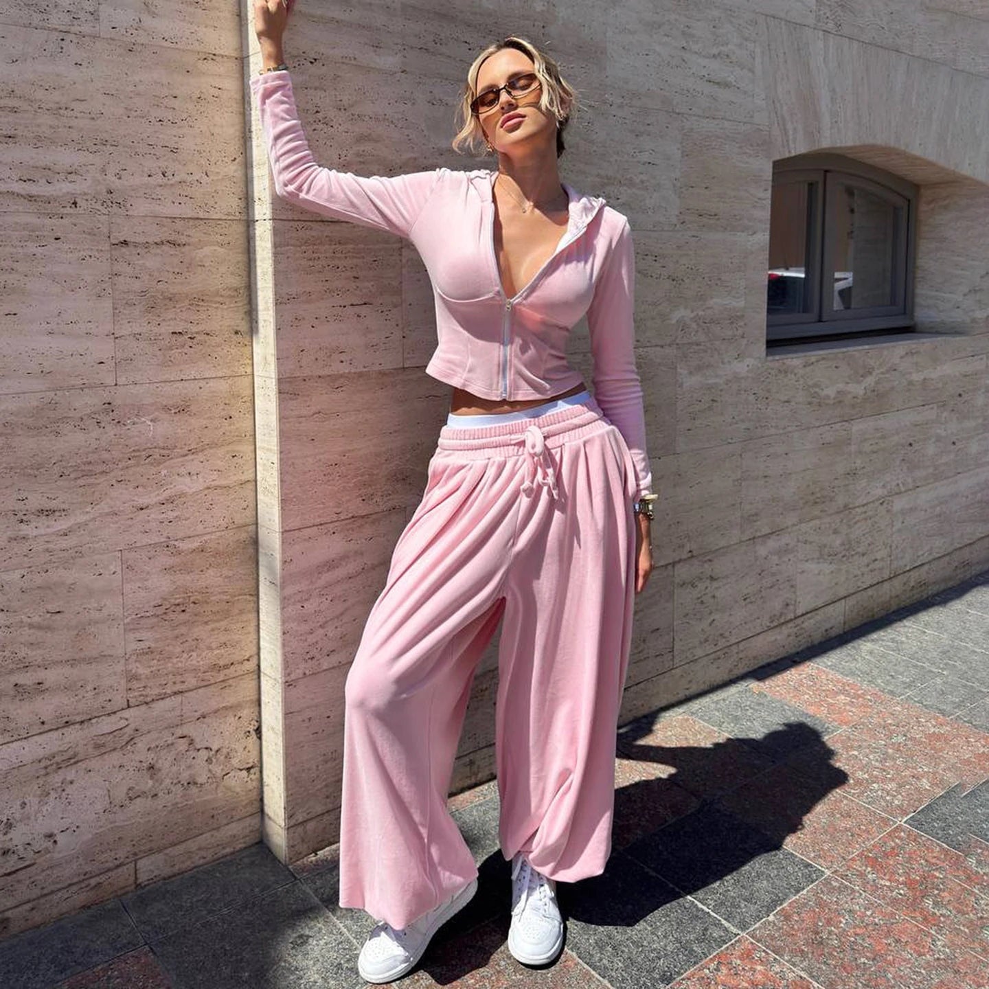 Hoodie Joggers Set Women Velvet Casual Autumn Winter Solid Color Zip Jacket Drawstring Waist Elastic Ankle Cuff Eco - Friendly - Zeprah