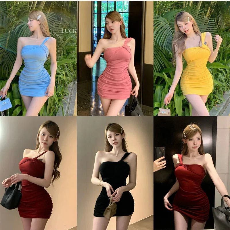 Hot Girl Style Sexy Short Skirt Sweet Spicy Strapless Slim Trendy Pleated Slim - fit Hip Dress Autumn Women - Zeprah