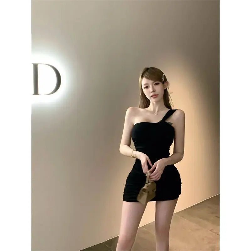 Hot Girl Style Sexy Short Skirt Sweet Spicy Strapless Slim Trendy Pleated Slim - fit Hip Dress Autumn Women - Zeprah