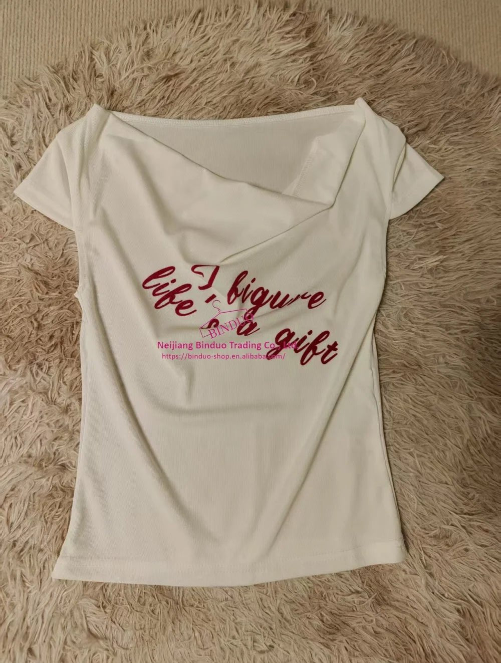 Hot Girl Style Women's T-shirts Versatile Printed T-shirt Shoulder Baring Women's Clothing - Zeprah