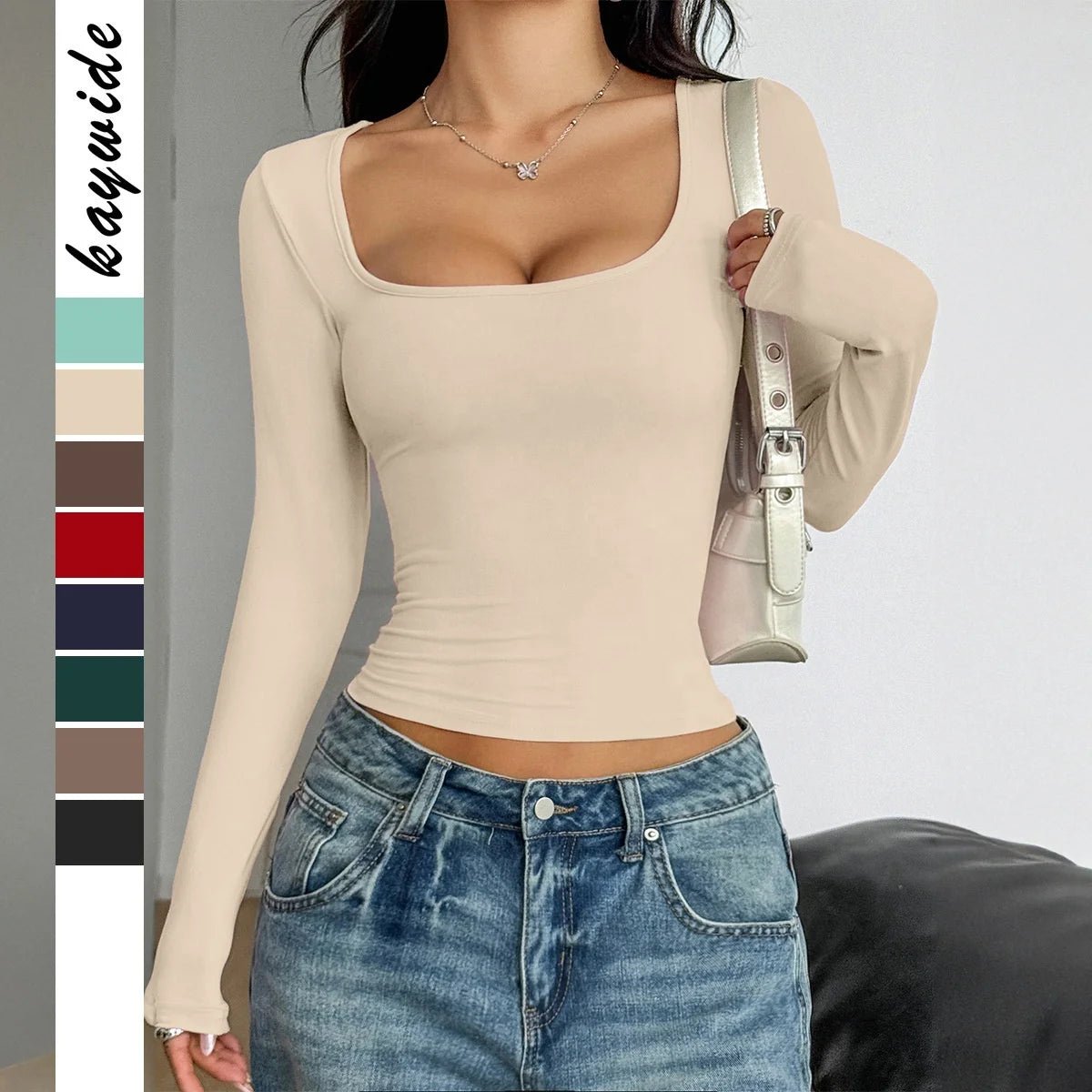 Hot Girls Wind Solid Color Long Sleeve Vest T-shirt Women's Clothing 2025 Spring and Summer Long Sleeve Shirt for Ladies - Zeprah