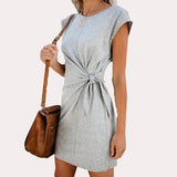 Hot Sell Women Crew Neck Self Tie Knot Casual Mini Dress - Zeprah