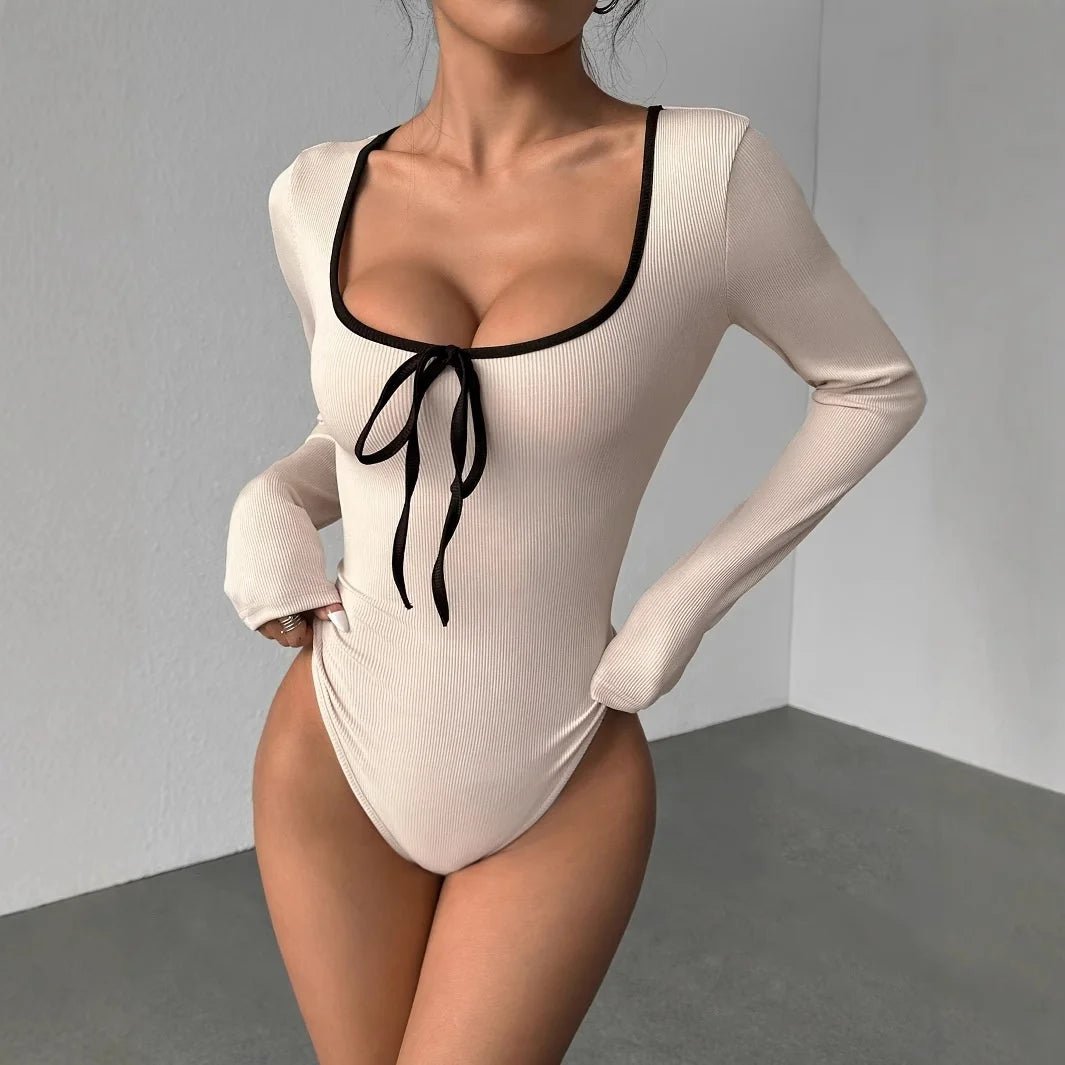 Hot - selling Gentle square Collar Fashion Jumpsuit Bow Long Sleeve Women's Jumpsuit - Zeprah