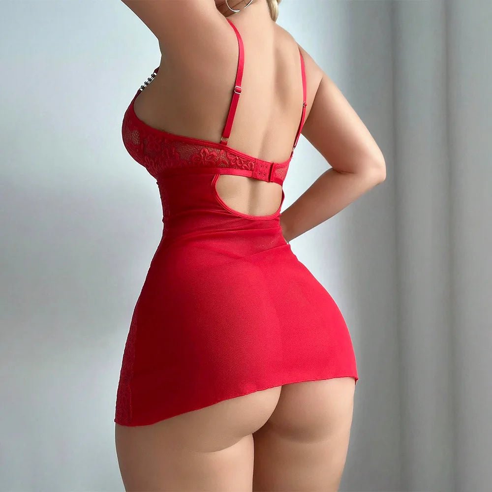 Hot - Selling Sexy Lingerie Set Embroidered Lace Dobby Fabric See - Through Nightdress Thong - Zeprah