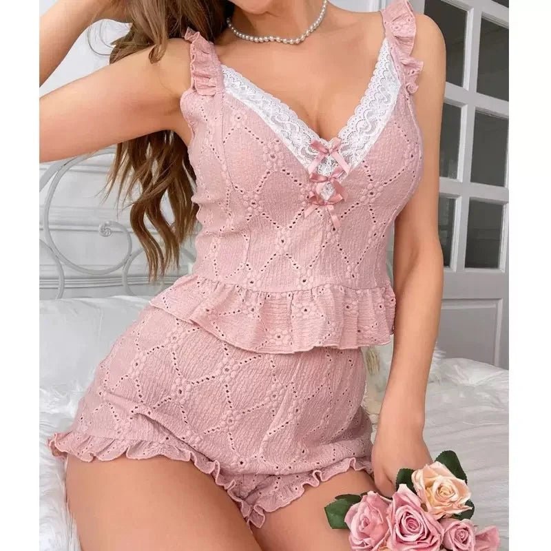 Hot Selling Spring and Summer Sweet and Cute French Ruffled Home Clothes Women Casual and Comfortable Pajamas Set - Zeprah