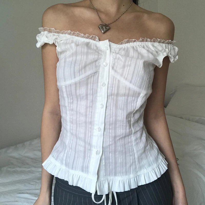 Hot Selling Women's Breathable Lace Patchwork Short Sweet Button Sleeveless Slim Fit Tank Tops Summer New Product Sexy Vest - Zeprah