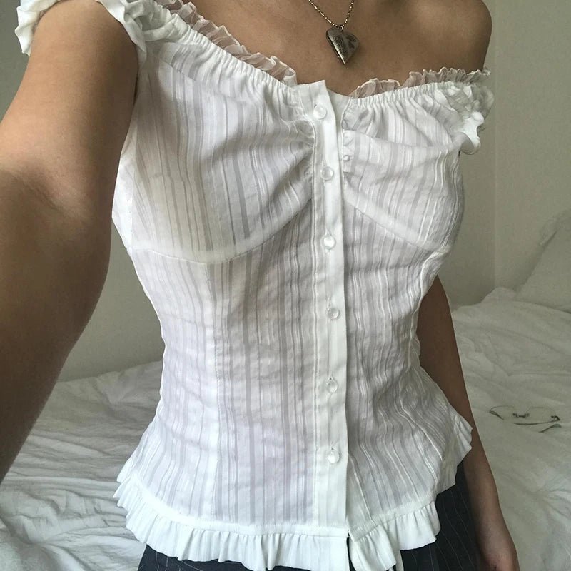 Hot Selling Women's Breathable Lace Patchwork Short Sweet Button Sleeveless Slim Fit Tank Tops Summer New Product Sexy Vest - Zeprah