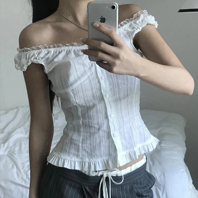 Hot Selling Women's Breathable Lace Patchwork Short Sweet Button Sleeveless Slim Fit Tank Tops Summer New Product Sexy Vest - Zeprah