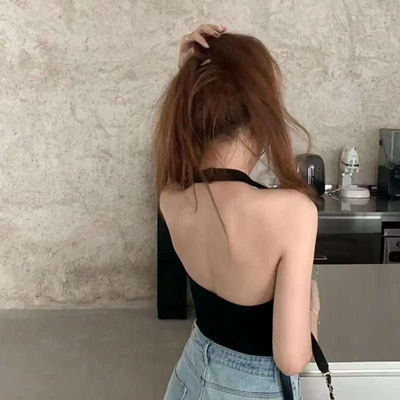 Hot Spice Girl Summer Camisole Beauty Back Neck Shoulder Crop tank Top Knitted Vest Femme Sexy Padded Halter - Zeprah