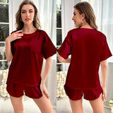 Ice Silk Breathable Women's Summer Solid Color Short - sleeved Shorts Casual Home Suit Nightgowns Elastic Waist - Zeprah