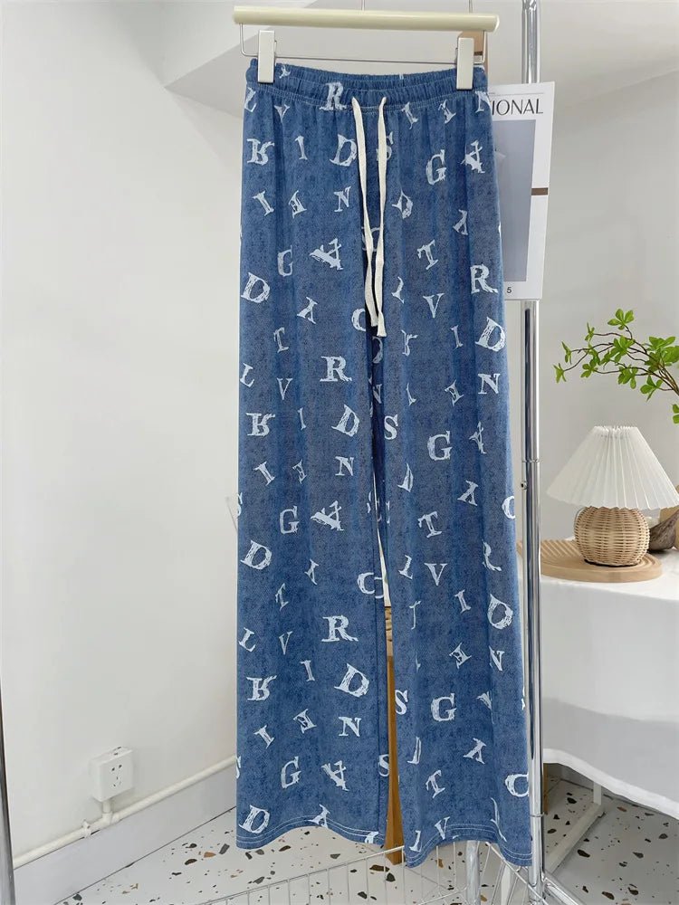 Ice - silk Jeans Wide - legged Printed Slacks Cool Long Pants - Zeprah