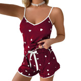 Ice Silk Printed Pajamas Set Soft Casual Style Above Knee Shorts Camisole - Zeprah