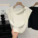 Ice Silk Tank Top for Women Knitted Women's Tanks Camis Skew Collar Going Out Tops - Zeprah