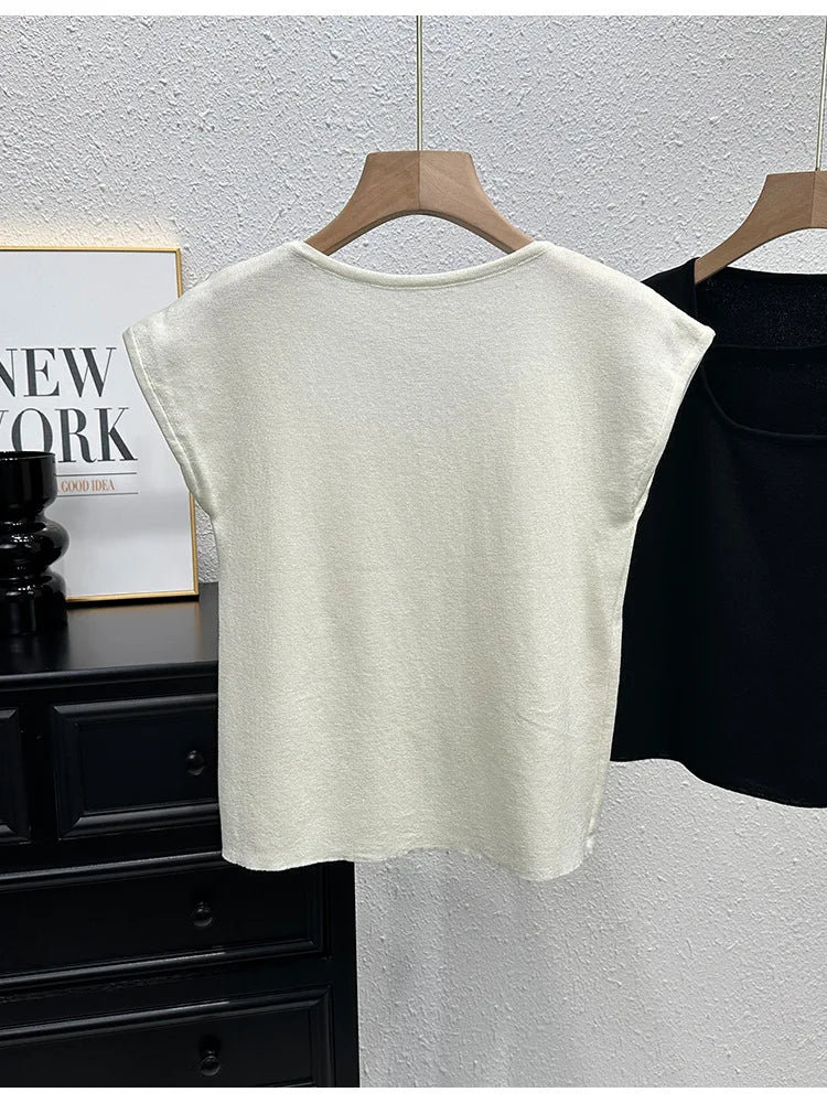 Ice Silk Tank Top for Women Knitted Women's Tanks Camis Skew Collar Going Out Tops - Zeprah